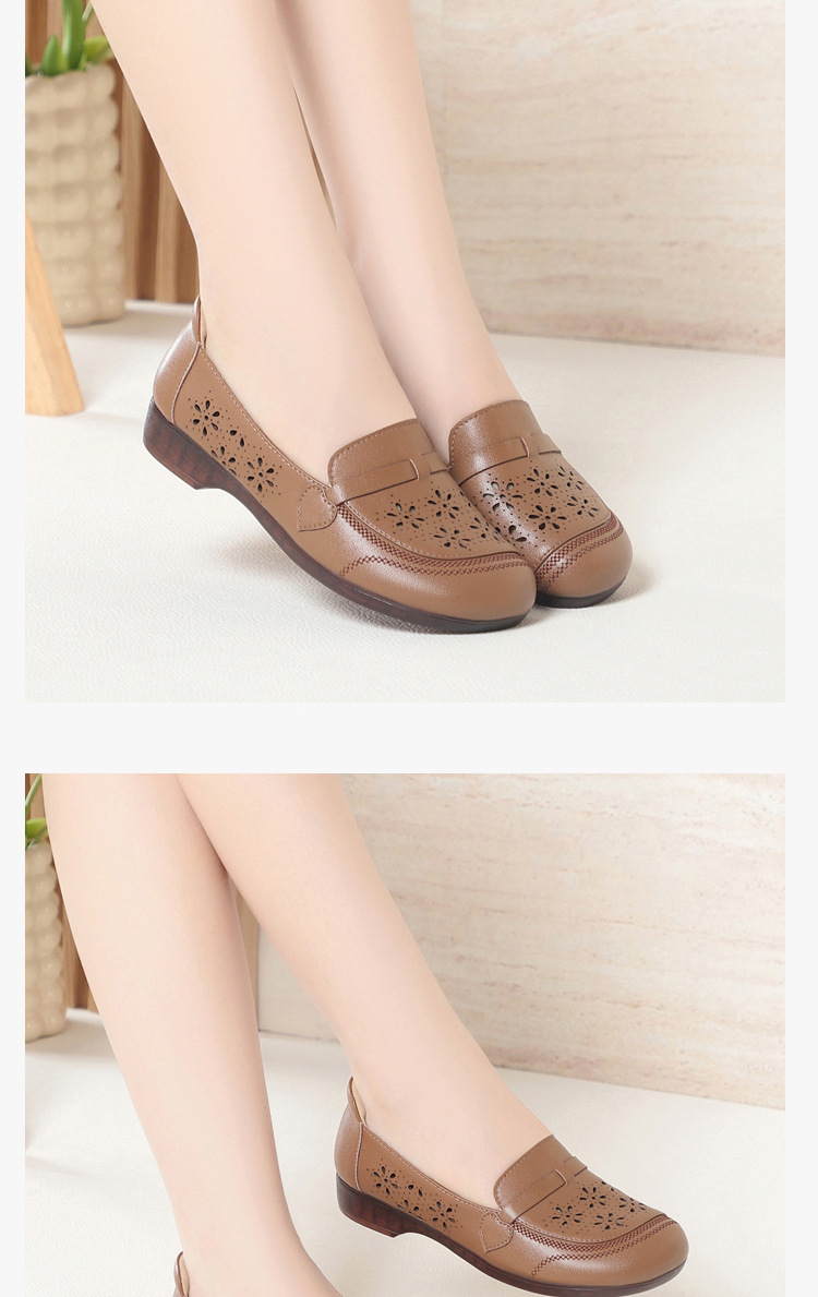 Giày sandal nữ da thật đế bệt quai chữ V thoáng khí — màu be chi tiết 11