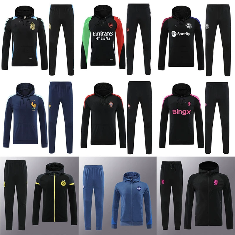 Оптовая продажа: футбольная толстовка с капюшоном 2425, спортивная форма для предматчевой подготовки, униформа в стиле сборной Аргентины и Барселоны, свободный крой