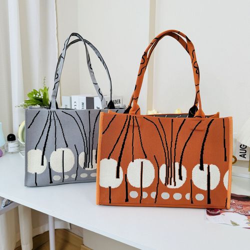 New round dot line knitted single shoulder handbag tote bag Korean style casual versatile large capacity commuting street bag