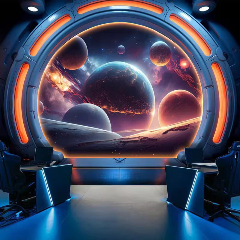 星空主题壁纸太空舱宇宙壁布科技感网吧装饰画银河系行星背景墙纸|undefined