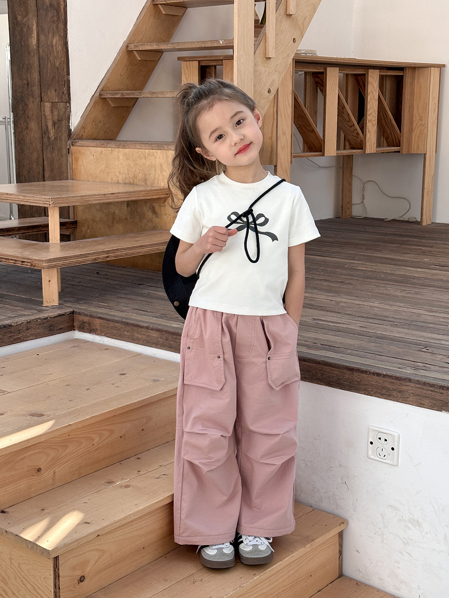 Aimo Beibei 子供服夏新作半袖女の子ベビーおしゃれショートスイートリボン半袖 Tシャツ