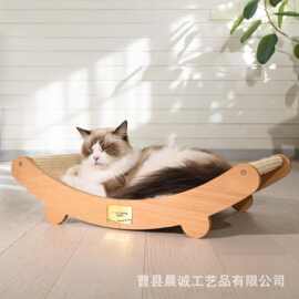 跨境木质猫抓板剑麻不掉屑宠物磨爪板猫挠垫宠物沙发栖息地摇摇床