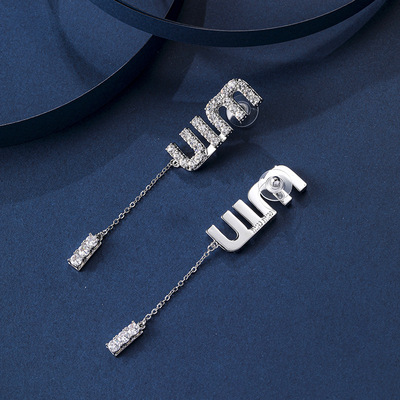 家耳环杨超越同款宝石流苏耳坠925银针字母logo法式轻奢耳钉