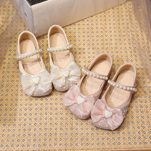 Girls kids baby stage performance princess leather shoes little girl soft bottom crystal princess shoes bowknot single girls