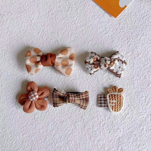 New milk coffee color baby hair clip, baby hair accessories, cute bow edge clip, small hair volume, light hair clip