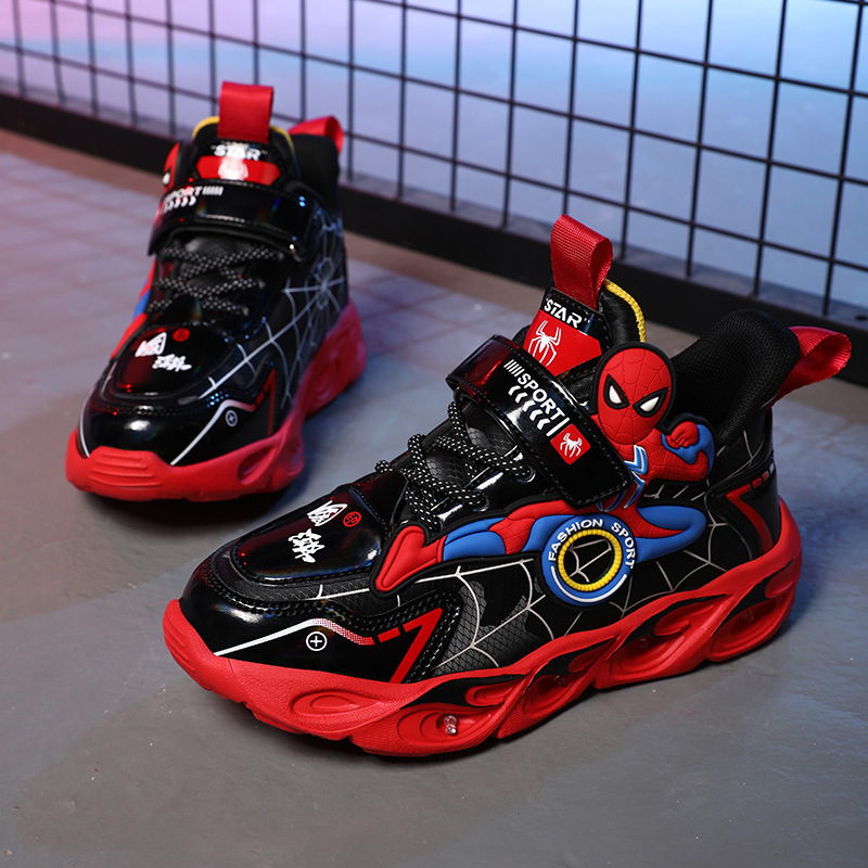Spider-Man Boy's Shoes with Light 2024 Spring and Autumn New Children's sneaker Mesh Non-slip Running Shoes for Small and Medium-sized Children