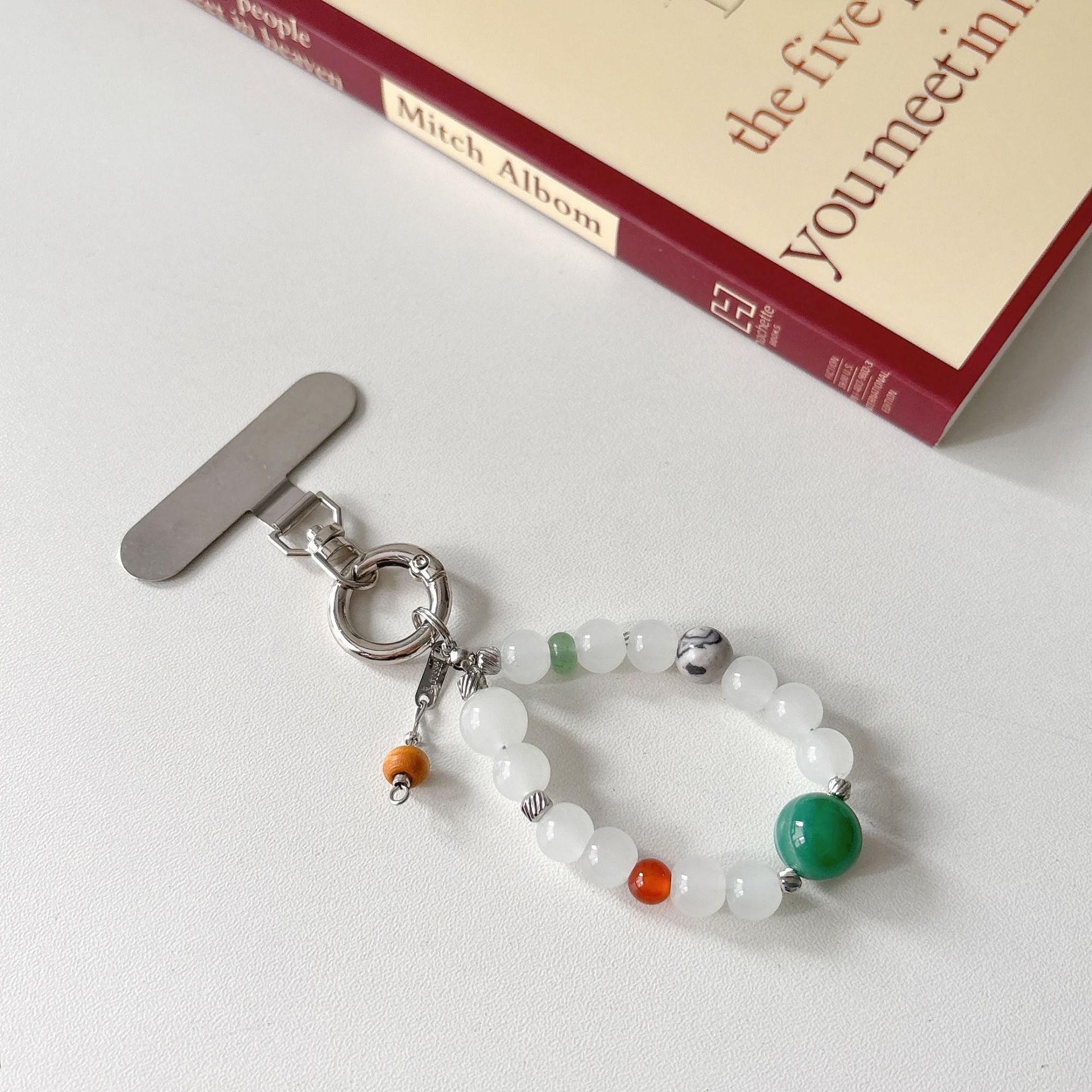 Marca de moda original cadena de teléfono móvil vidrio natural con cuentas caja de teléfono móvil cordón bolso colgante muñeca colgante estilo ins