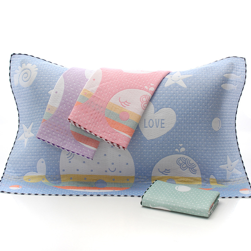 Pure cotton pillow towel, cotton household three-layer gauze pillow towel, student adult male and female couple cartoon jacquard wholesale
