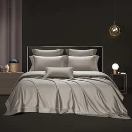 新款轻奢长绒棉东帝兴双股160支全棉纯色贡缎镂空被套床单四件套