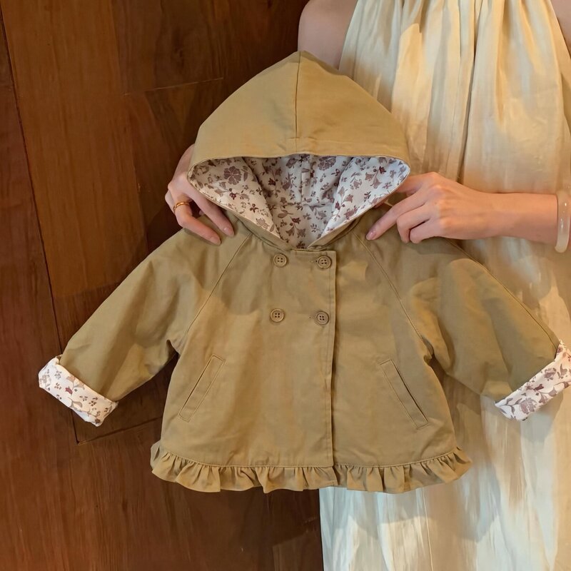 timo girls' spring and autumn British-style hooded princess coat 2026 new model for children and toddlers with stylish retro lace timo girls' spring and autumn British-style hooded princess coat 2026 new model for children and toddlers with stylish retro lace