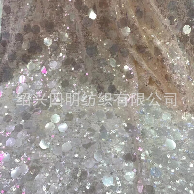 2024 New Sequin Embroidery Fabric 5Mm+18Mm Wedding Dress European and American Stage Costume Quilting Embroidery