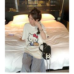 綿ins風韓系kitty猫プリントがゆったりして痩せている半袖tシャツ