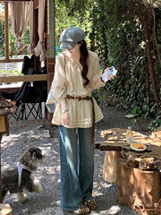 2025法式温柔边抽绳衬衫秋季女纯欲甜美风长袖防晒衬衣上衣小个子