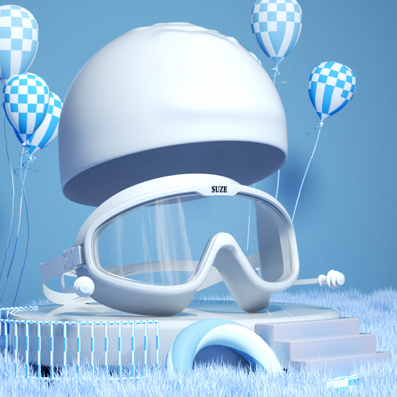 5~16세 어린이 모델 - 올 화이트 및 투명 - 수영 고글 + 흰색 수영 모자 + 가방