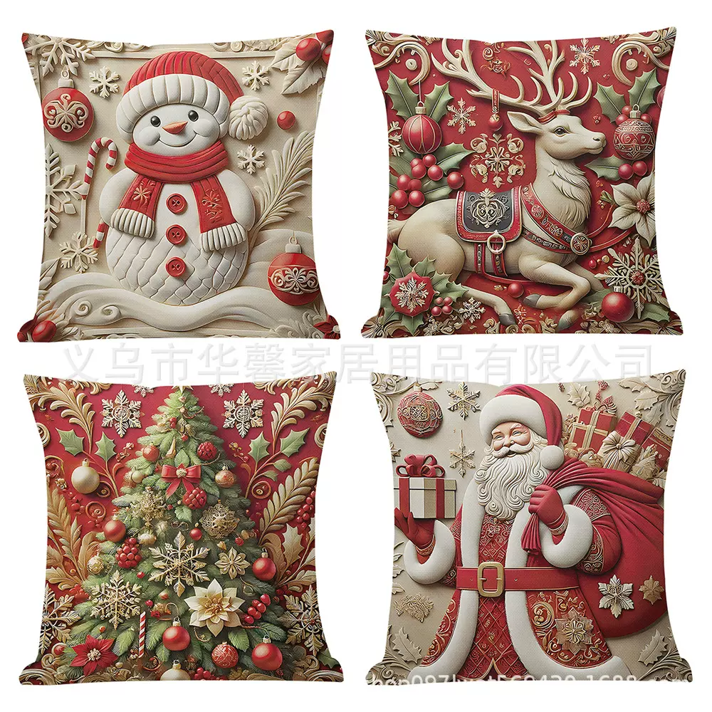 跨境抱枕套圣诞节印花抱枕套复古精美沙发装饰靠垫套抱枕套不含芯