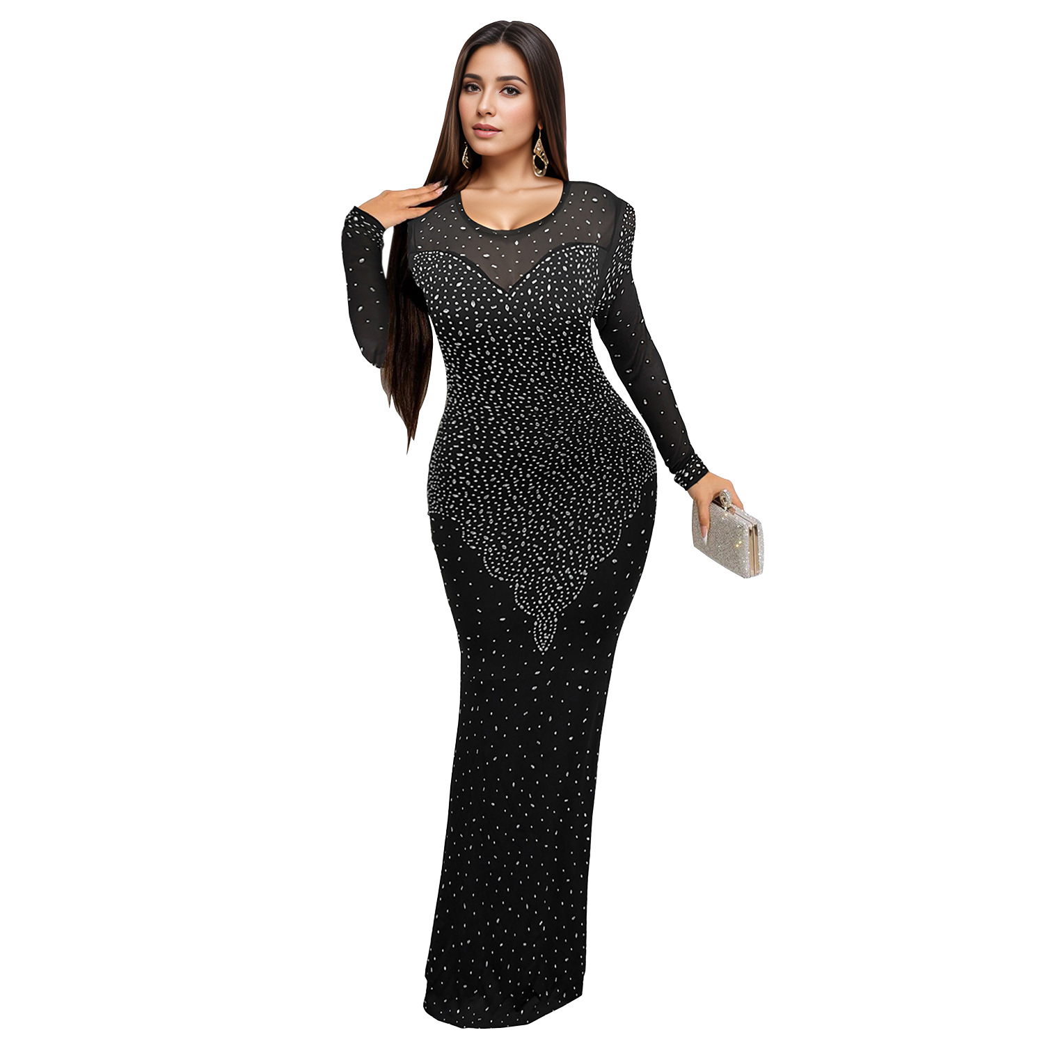 C7139 Aliexpress transfronterizo amazon ropa de moda europea y americana de mangas largas bolsas delgadas brazo caliente vestido sexy