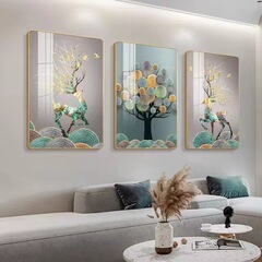 金鱗躍祿輕奢大氣客廳裝飾畫三聯畫沙發背景牆掛畫pvc邊框晶瓷畫