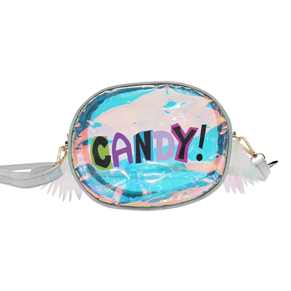 Customized Colorful Shoulder Bag Transparent Pvc Round Laser Cross-Body Bag Gift Candy Bag Travel Toiletry Cosmetics Bag