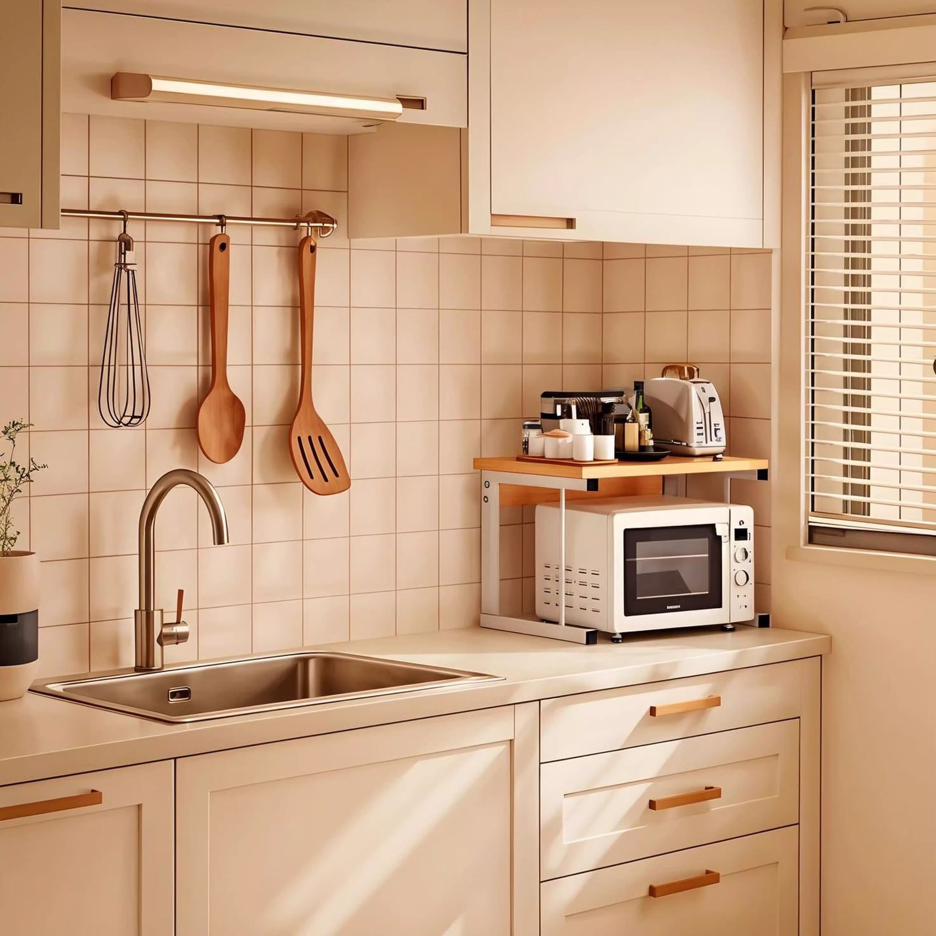 Estante para ollas, estante de almacenamiento, soporte para horno microondas, estante de almacenamiento creativo para cocina, estante para especias para horno doméstico image 2