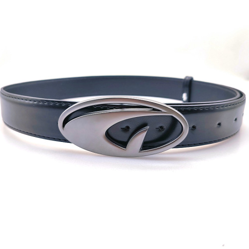 Black sandblasted alloy buckle decorative belt with LOGO letters, fashionable design to match various clothing