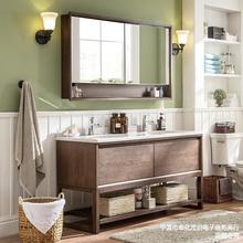 美式实木浴室柜组合落地岩板陶瓷一体卫生间洗漱台手池洗脸盆镜柜
