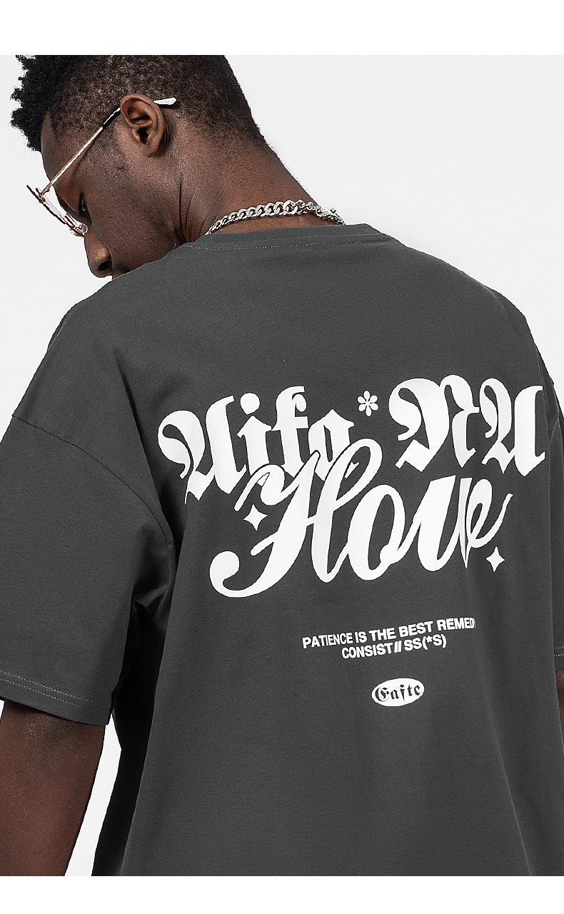 Camiseta masculina de marca de moda americana, manga curta, solta, tamanho grande, 220g, camisa de casal de hip hop de rua_voghion.com