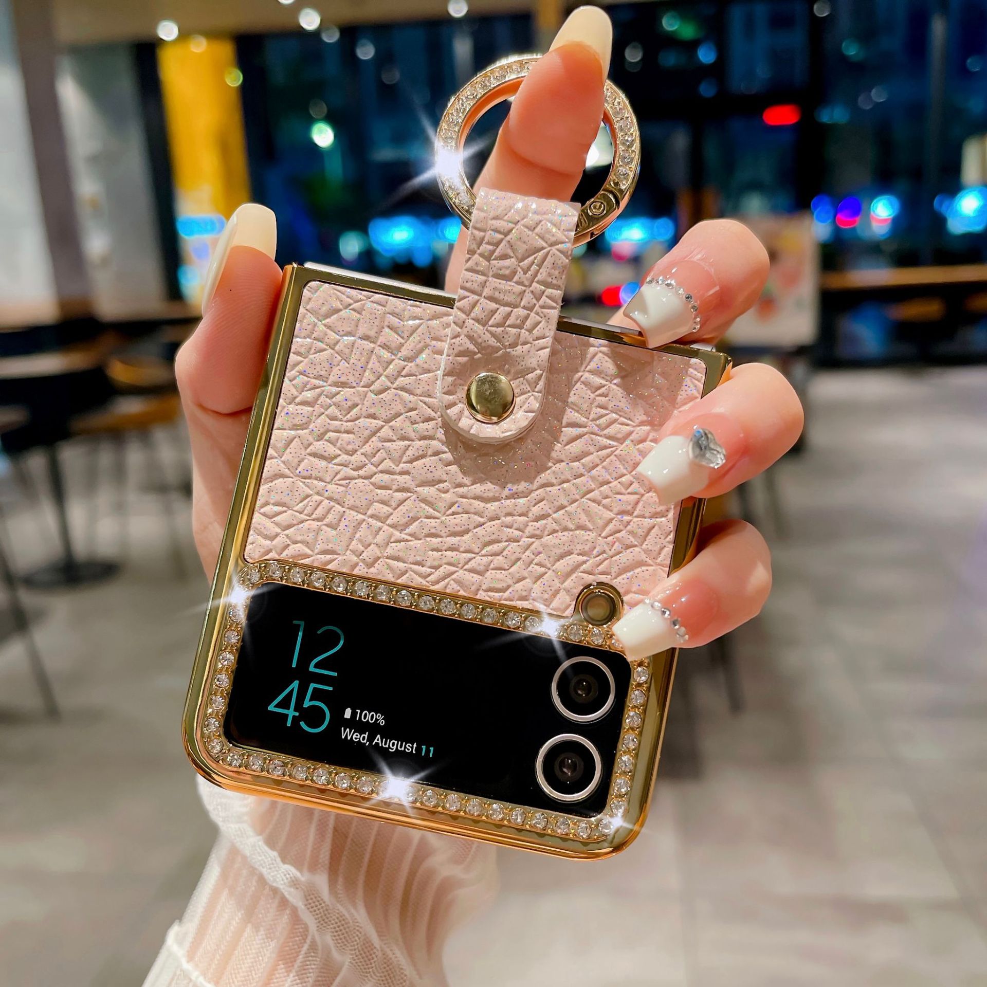 Luxury Diamond Ring Folding Phone Case For Samsung Galaxy Z Flip_voghion.com