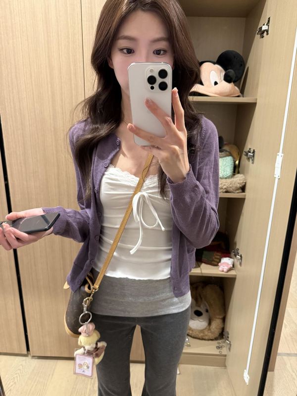 紫色针织开衫女2025新款纯欲风修身薄款防晒早秋季短款外套小上衣|undefined