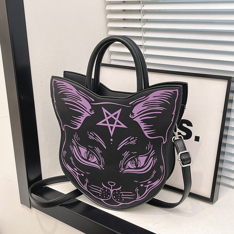 Bolso bandolera con impresión de cara de gato estilo punk Halloween, nuevo modelo cross border Amazon