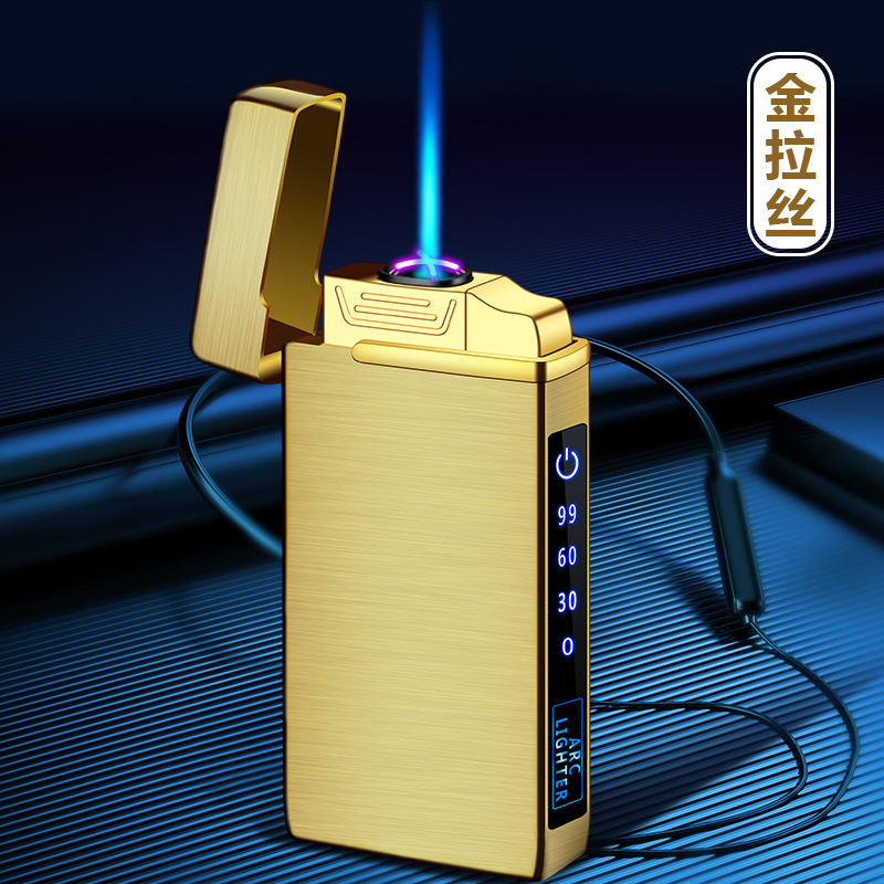 TikTok cigarrillo electrónico más ligero personalidad creativa de los hombres de moda Nuevo de doble arco de gas-eléctrico de doble uso a prueba de viento encendedor de carga de iluminación