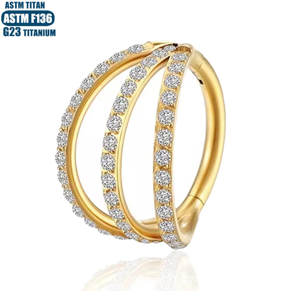 F136 Titanium Hinge Nose Ring Zircon Nasal Septum Ring Three-layer Two-color Seamless Ring Piercing Jewelry Earring detail image 12