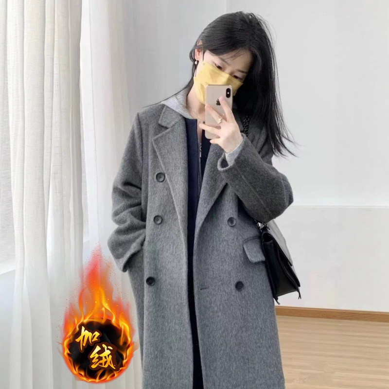 2025 Autumn and Winter New Style Velvet Thickeneded Woolen Outwear for Women Mid-Length Over-The-Knee Woolen Outwear for Small Women 2025 Autumn and Winter New Style Velvet Thickeneded Woolen Outwear for Women Mid-Length Over-The-Knee Woolen Outwear for Small Women