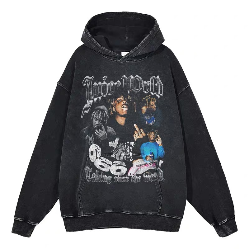 Eminem Travis Scott Tupac XXX American Hip Hop Rap Vintage Imprint Water Washed Hooded Sweater