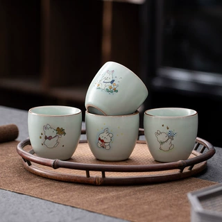 陶瓷茶杯泡茶主人杯兔子图本命年功夫茶具新年礼品吉祥物送礼盒装