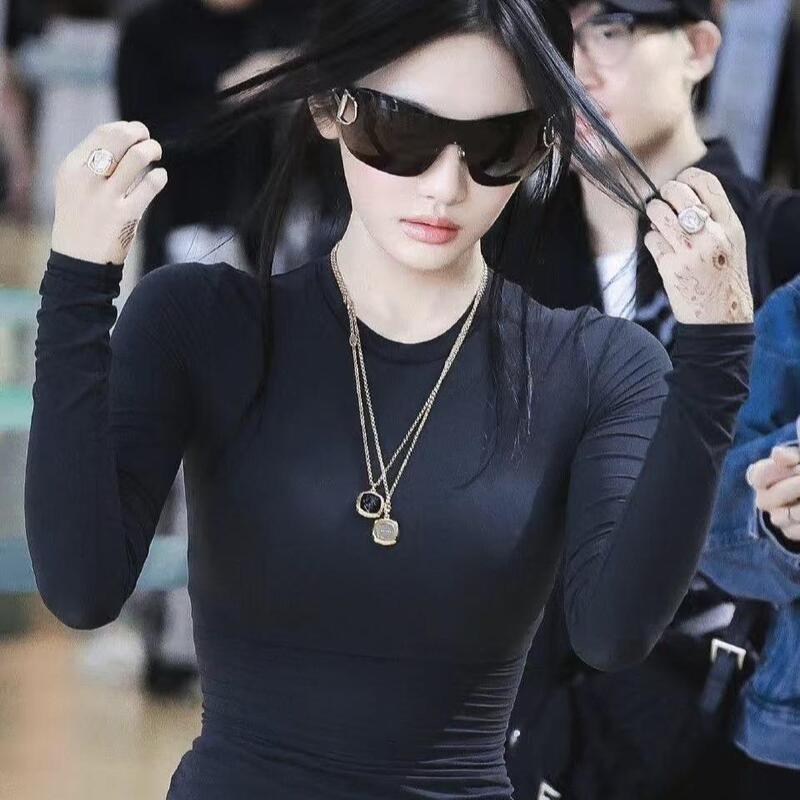 Ski Ning Yizhuo's Same Style Fits Everybody Base Layer Women's Tight-Fitting T-Shirt Long-Sleeved Round-Neck Slimming Top Ski Ning Yizhuo's Same Style Fits Everybody Base Layer Women's Tight-Fitting T-Shirt Long-Sleeved Round-Neck Slimming Top