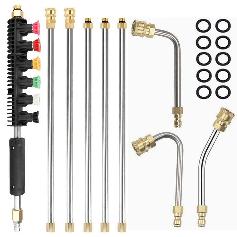 跨境批发高压清洗机加长杆套件 6个喷嘴弯杆 1/4英寸不锈钢