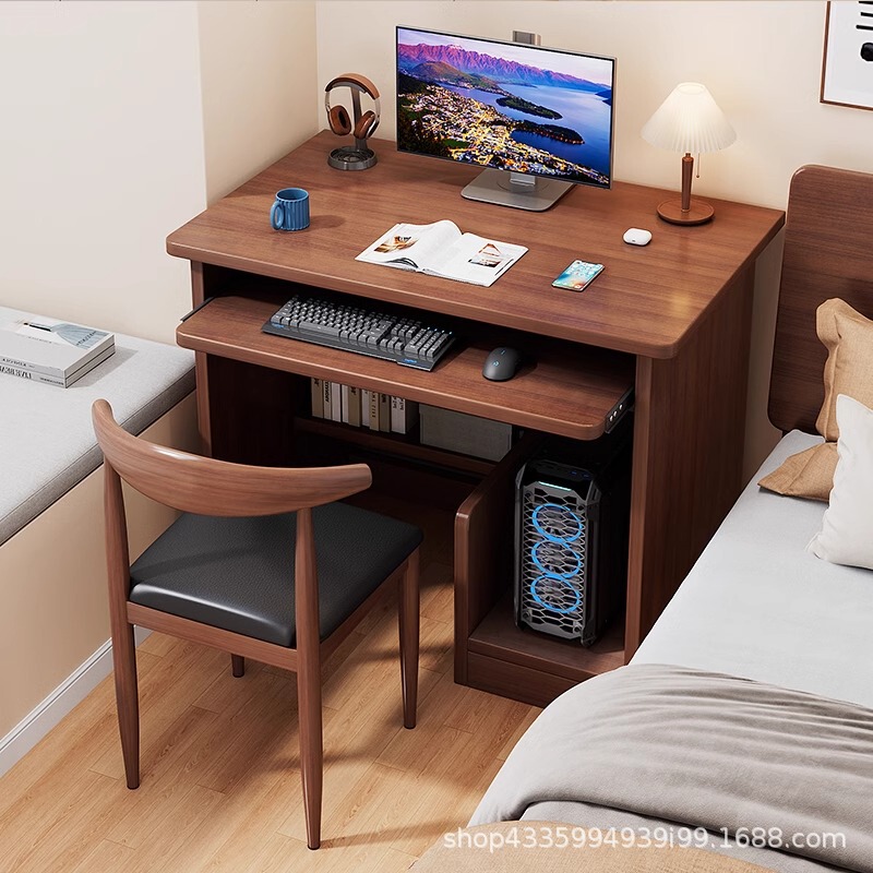 Bedroom Household Solid Wood Computer Desk with Keyboard Tray, Small-Sized Bedside Table for Small Apartments, Student Study Writing Desk