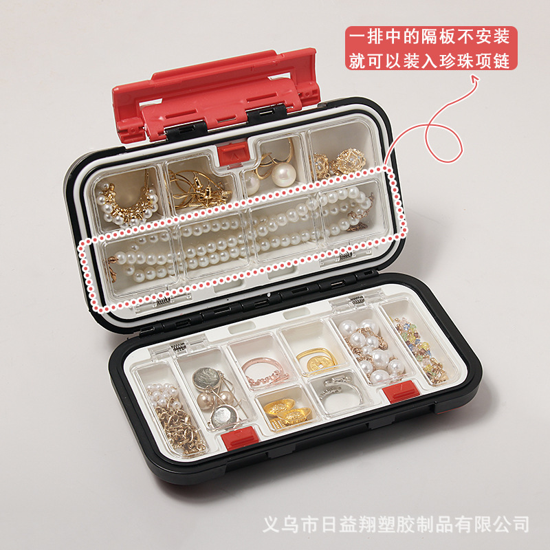 新しいジュエリー収納ボックスプラスチックフリップカバー取り外し可能なインナーグリッドジュエリーボックス大容量ネックレスイヤリングジュエリー収納|undefined
