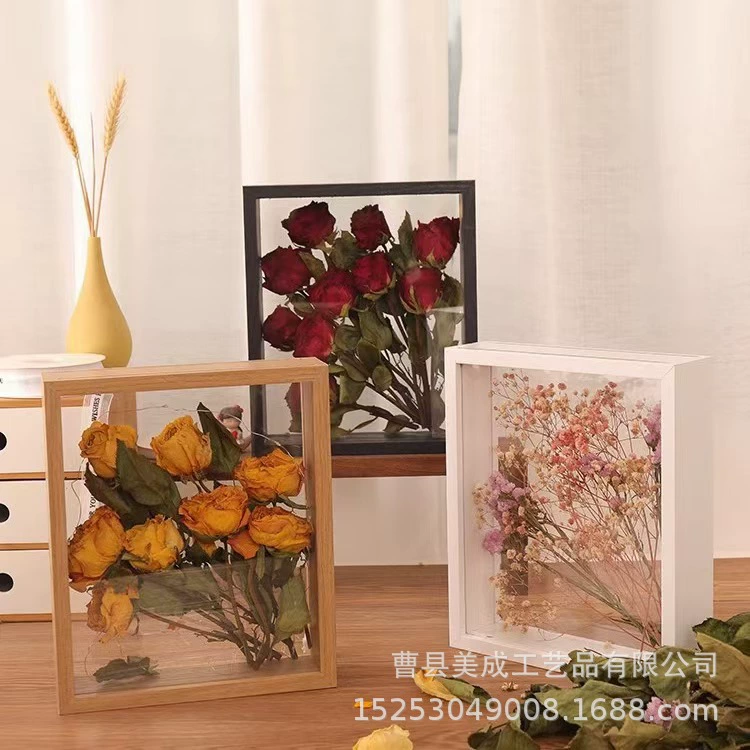 Цветок ручной работы розы сушеные цветы фоторамка для сохранения рамы для фотографий трехмерная полая двухсторонняя прозрачная коробка для показа