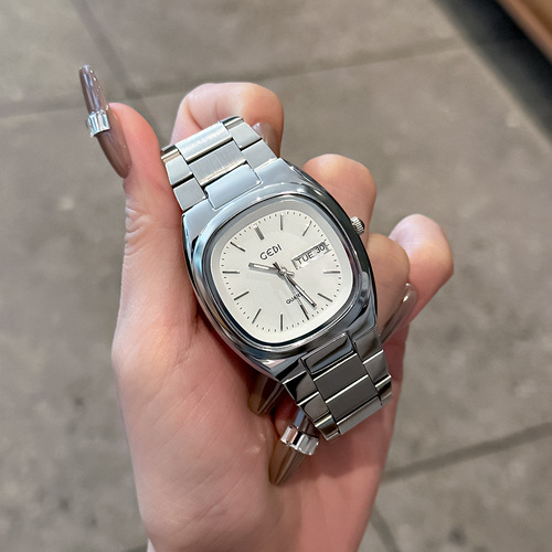 Goldie's simple new style retro fashion rounded square steel strap quartz watch for women with calendar casual ladies watch