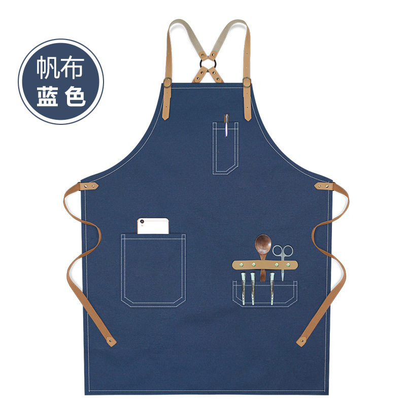 Transfronterizo Amazon lona delantal logo personalizado minimalista de moda restaurante bar barista delantal de trabajo al por mayor