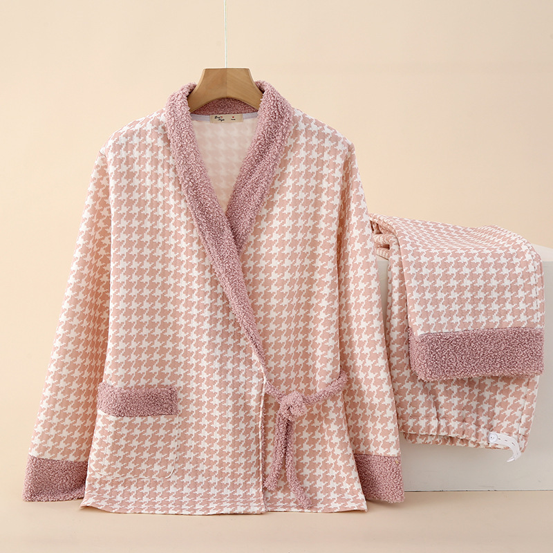 옆열림-에어 코튼-퍼 칼라 체크-핑크