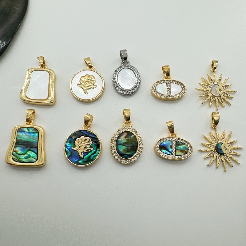 5g Weight Pendant Jewelry Making Type Shell Inlay Material DIY Jewelry Accessories Classification 1 Piece Quantity Copper Material Round Pattern Plating, Inlay Design Basic, Simple Style, Classic Style Style 1 Piece Copper Shell Round Pendant 1
