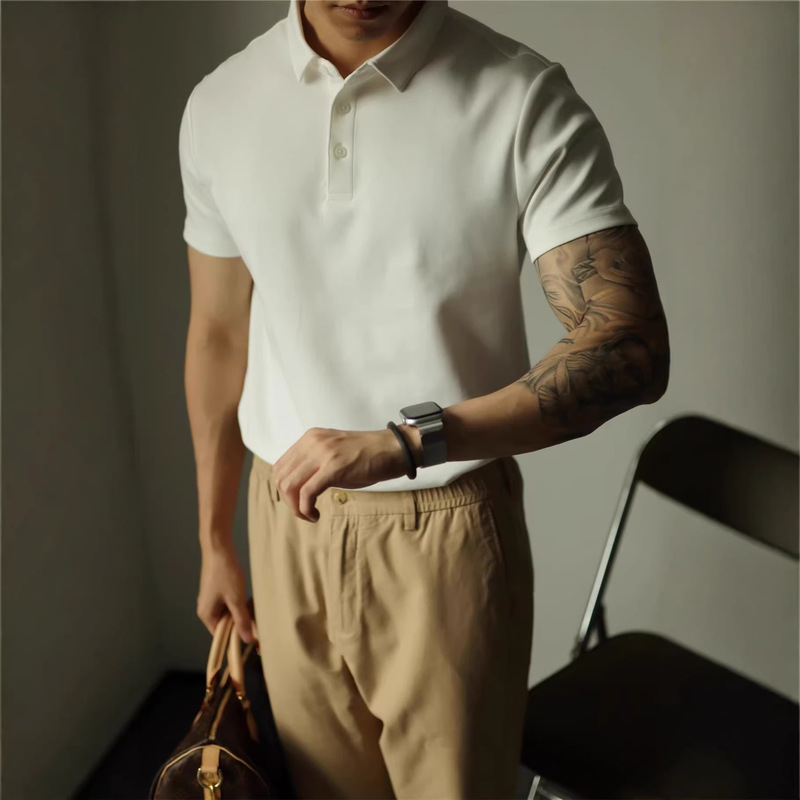 Gentleman's Old Money Style Pique Cotton Short-Sleeve Polo Shirt for Men, Summer Cool Breathable Light Business Commuter Turn-Down Collar T-Shirt Gentleman's Old Money Style Pique Cotton Short-Sleeve Polo Shirt for Men, Summer Cool Breathable Light Business Commuter Turn-Down Collar T-Shirt