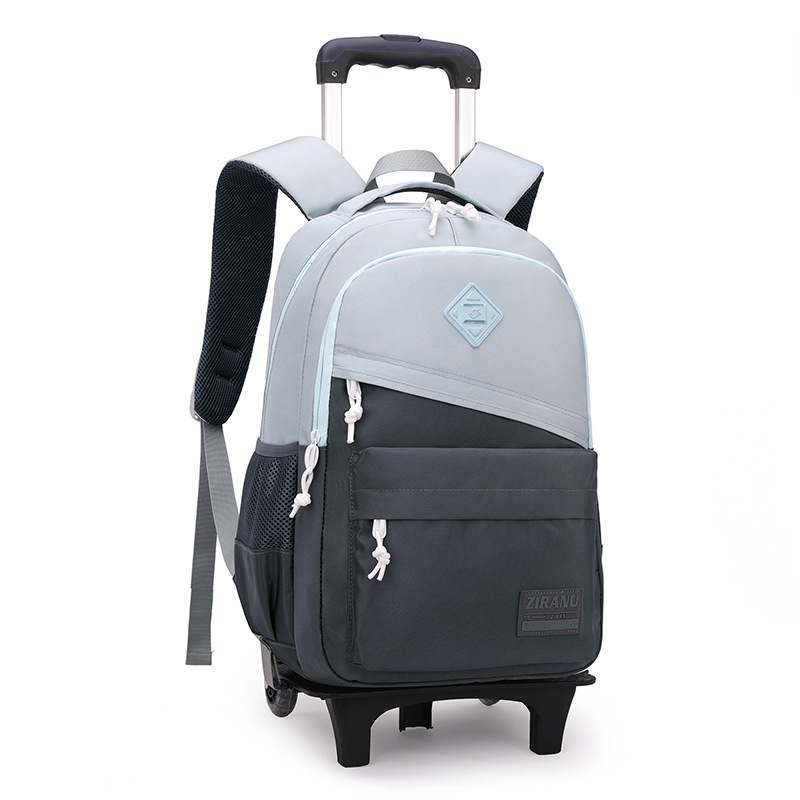 Peces naturales nuevo estudiante de la escuela primaria mochila estilo coreano contraste color de seis ruedas escalera Transfronteriza Popular de gran capacidad se puede enviar en nombre