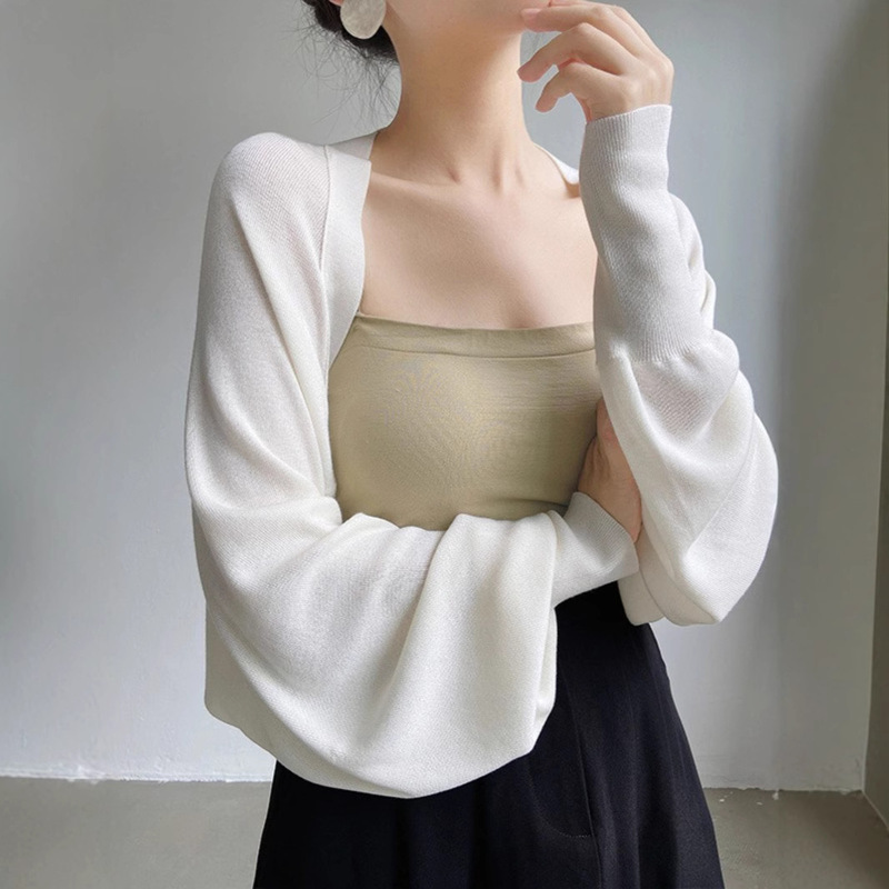 White Sunscreen Waistcoat Tencel Ice Silk Knitted Cardigan Women's Summer Thin Shawl Overshirt Top Short Jacket