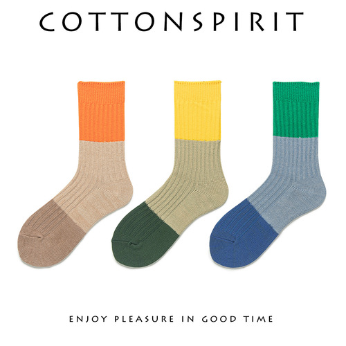 Japanese-style mixed color contrasting color thick line mid-tube socks female couple ins trendy retro internet celebrity sports versatile pile socks