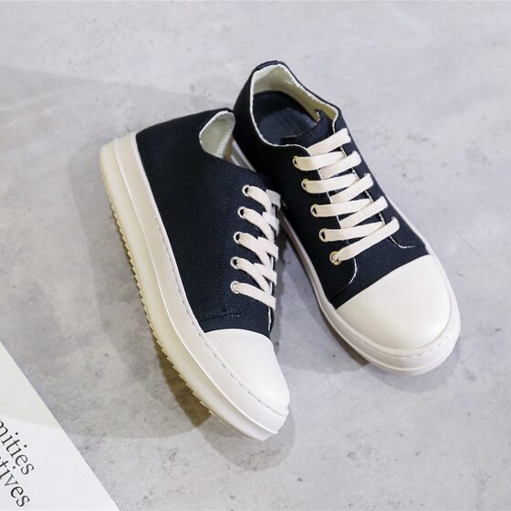 Platform Canvas Shoes for Men and Women Street Couple Trendy Shoes 2024 Spring New Casual Lace-up Students Low-top White Shoes