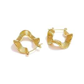 跨境个性不锈钢不规则耳环   时尚设计波浪形18k金色耳扣女耳饰品
