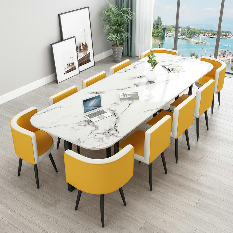 240*100 imitación piedra patrón de escritorio cuero amarillo techo blanco una mesa diez sillas